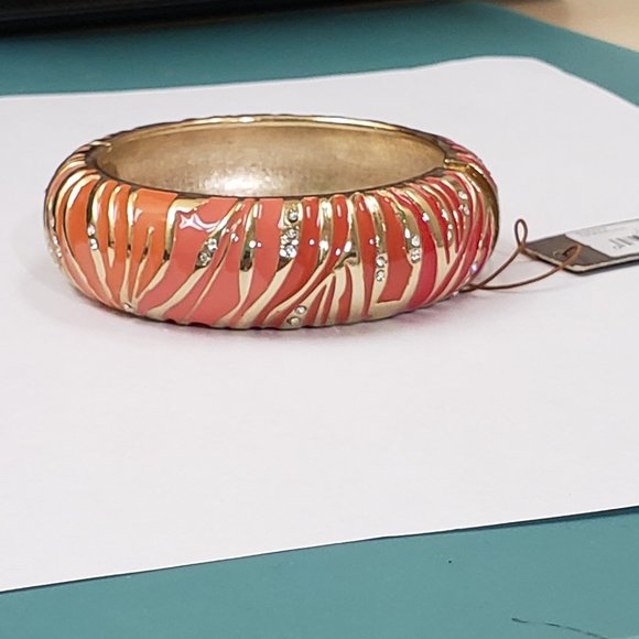 Tommy Bahama Jewelry - Tommy Bahama, orange zebra palm enamel jeweled clamper bangle bracelet NWT
